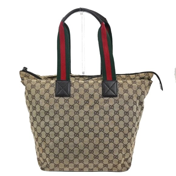 GUCCI GG Logo Sherry Line Shoulder Hand Bag Canvas Leather Beige Italy 67KC204 - Picture 4 of 16